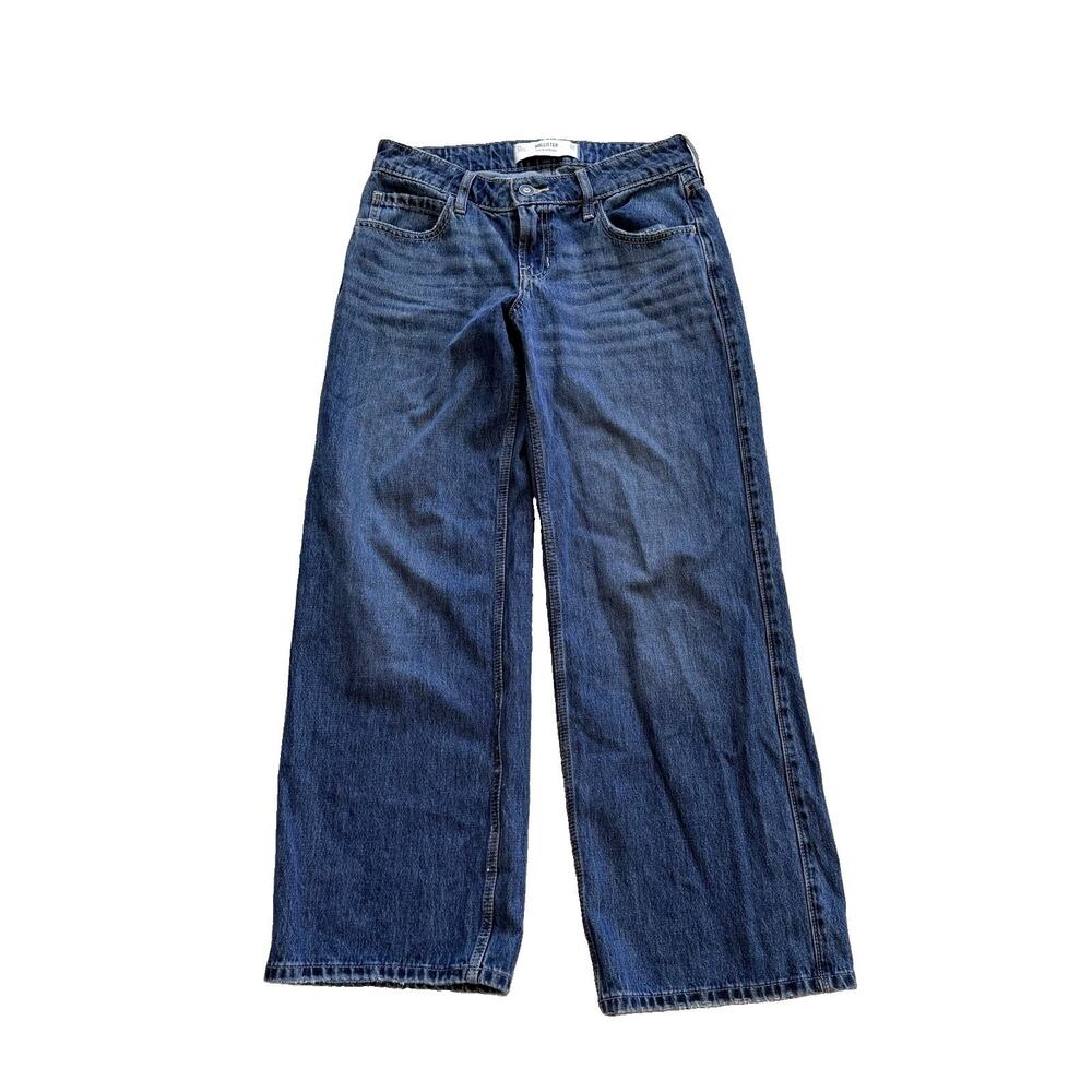 Hollister Low-Rise Baggy Medium Wash Denim Jeans 2S 26 Short EUC Wide Leg